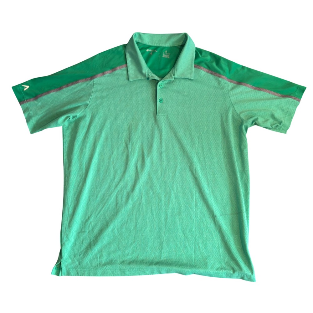 Antigua Mens XL Green Performance Golf Polo Shirt Short Sleeve Textured Mesh Top
